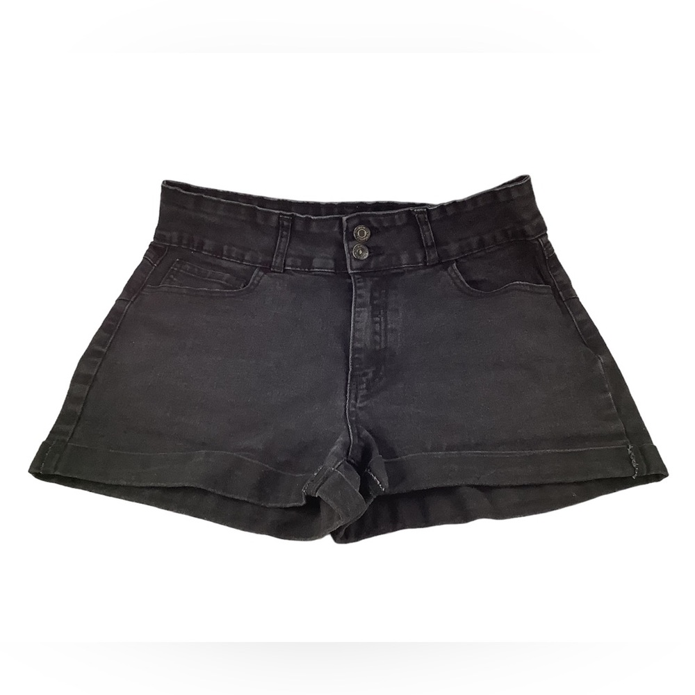 Forever 21 Womens Black Rolled Cuff Stretchy Denim Jean Shorts 30